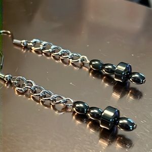 Hematite & Chain Earrings.
